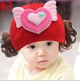 可愛い天使　赤ちゃん帽子ベビー帽子　キャップ キッズ　子供ハット かつら ウィッグ 付き 新生児 女の子帽子 (＃３)