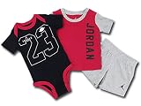 (JORDAN)ジョーダン ベビー ロンパース＆パンツ 3点セット (0-3M(0～3ヶ月頃), 黒赤灰) [並行輸入品]