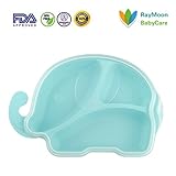 Raymoon ベビー用品　食器　 ランチプレート シリコン 離乳食 ベビー食器 赤ちゃん キッズ　防水　滑り止め　可愛い象型　丸洗い　出産祝い　プレゼント ふた付き　ブルー