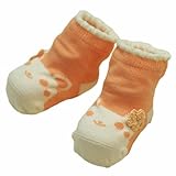 新生児動物花モチーフ付きソックス　オレンジ　7-9cm