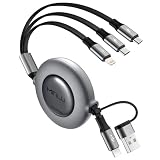 3in2 充電ケーブル巻き取り式 1.2m usb 変換アダプタ usb-a/c toライトニング/タイプC/マイクロusb ケーブル 充電コード