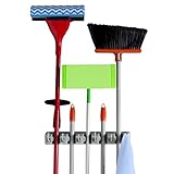 Evelots Mop &ほうきホルダー、5位置W / 6 Hooks、ストレージ、各Holds 11 15.5"W by 3"L by 4.5"H 3160-1