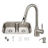 Vigo 32インチアンダーマウント50 / 50ダブルボウル18ゲージステンレススチールキッチンシンクwithアリスバーリーステンレススチール蛇口、2つグリッド、2つStrainersとソープディス
