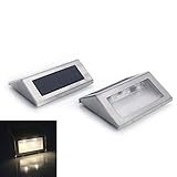 【二個セット】LEDソーラーライト 階段 センサーライト 太陽発電 防犯ライト 省エネ 明暗センサー 屋外 おしゃれ 防水 シルバー 電球色