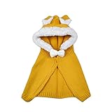 giminuoキッズ ニット帽子 ケープ ポンチョ ベビー帽子 赤ずきんちゃん クリスマス ネックウォーマー 防寒 秋冬 保温 (イエロー)