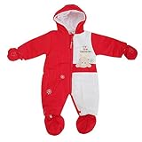 赤ちゃん・ベビー用 トナカイ マイ・ファースト・クリスマス フードつき 冬用あったか スノースーツ ロンパース オールインワン つなぎ カバーオール (3-6ヶ月) (ホワイト/レッド)