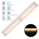 モーションセンサークローゼットライト下キャビネット照明、ワイヤレスUSB充電式磁気取り外し可能スティックオンforキッチン/ワードローブ/引き出し/戸棚、18 LED暖かいホワイト