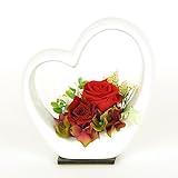 プリザーブドフラワー 花花 モンクール (クリアケース入り) ハートがかわいい 陶器のプリザ 枯れない お花 お祝い プチギフト プレゼント (レッド)