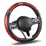 シビックタイプr fl5 ハンドルカバー ツートンカラー ハンドルカバー シビックタイプr fl5 薄型グリップ ステアリングカバー ハンドル 保護カバー おしゃれ滑り止め 内装 四季対応 全車種対応タイプ(レッドウッド調 + ブラックカーボン調)
