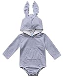 ベビー服　ロンパース長袖　カバーオール長袖　女の子　 肌着　カバーオール　秋冬　兎　長い耳　帽子付き　　おくるみ 　着ぐるみ　赤ちゃん服　出産祝い　プレゼント　70　80　90　100 (90, グレ