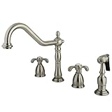 Kingston Brass KB1798TXBS French Country Widespread Kitchen Faucet with Brass Sprayer, Satin Nickel 