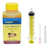 superInk 100ml イエロー（染料）詰め替え 互換 インク エプソン用（全機種対応）+ 手袋1組 + 10ml注入器 + 針 + キャップ