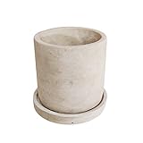 3.5号 ラウンド植木鉢 おしゃれ セメント 穴あり 受け皿付き アンティーク調ホワイトグレー CE1