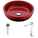 Schnellシリーズdeco-glass容器シンクであるレッドとブラックwith Enti蛇口inポリッシュクローム