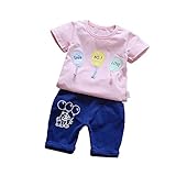 夏Ｔシャツ+パンツ 女の子の服 男女兼用 2セット Pojour 1-6歳キッズ用 子供かわいいバルーンＴシャツ 綿 通気 ピンク(80cm)