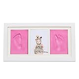 NaiFeiフォトフレームクラシックの幼児の幼児の赤ん坊の男の子/女の子手形またはフットプリントフレーム記念品ギフト (赤)