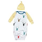 杜屋トヤ　赤ちゃん用おくるみ　寝袋　ベビー寝巻き + 帽子 セット　敷物　ロンパース　鹿　柔らかい　オールシーズン　出産祝いプレゼント　新生児　ベビー　60cm / 70cm (S, 黄)