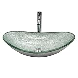 ainfox容器シンク蛇口コンボセットPop Up Drainガラスボウルバスルーム 21.7'' Lx14.2'' Wx6.3''H; シルバー AIFBR3001