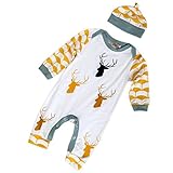 Lutents ベビー服 ロンパース カバーオール 長袖 鹿柄 帽子付き 女の子 男の子 カジュアル 快適 着心地良い 歩行服 パジャマ 新生児 出産祝いプレゼント 可愛い オシャレ