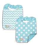 Baby Boy Bib Set of 2 - Reversible -Polka Dots & Chevron on Aqua Minky by Polka Dot Moon