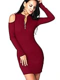 JayJayレディースオフショルダージッパー付きネック長袖ボディコンクラブパーティードレス US サイズ: 4L カラー: レッド
