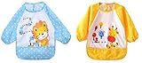 ベビー 食事 用 防水 エプロン 長袖 赤ちゃん 幼児 お食事 お食事練習 お絵描き ねんど遊び などに最適 (2枚セット) (アニマルＡ)