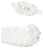 Ruffle Bloomer & Lace Flower Infant Headband Set, Newborn Baby Girl, Ivory by Piper LaRue