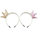 Huele 2pcs Glitter Crown Headband for Girls
