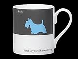 Silhouette Blue Scottie Dog Bone China Mug. Fetch.. Fetch it yourself - Stoke on Trent, England by S