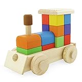 大きな手作り木製パズルTrain and Stacking Blocks – Montessori Toy (ハンドメイドのヨーロッパ)