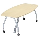 ワイヤリングテーブル【ボート形・キャスター付・幅1800×奥行き900mm】 カラー:メープル