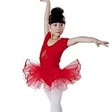 バレエ服 Ballet バレエ ダンス 練習 ワンピース ドレス 女の子 バレエドレス 体操服 (100, レッド)