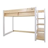 ロフトベッド コンセント 本棚 ディスプレイラック 階段付 天然木パイン材 シングル ホワイト×ナチュラル