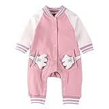 Lisa Pulster ベビー服 ロンパース カバーオール 野球 前開き 男の子 長袖 コットン100% グリーン (ピンク, 73cm)