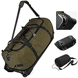 Vomgomfom 110-140L 折りたたみ式ソフトサイドホイールダッフルバッグ, アーミーグリーン, 110-140L, 車輪付きダッフルバッグ。