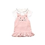 Pojour 夏 1-6歳キッズドレス 子供かわいいキャミソール+Ｔシャツ ２セット 通気 綿 ピンク(70cm)