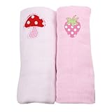 Minene Muslin Squares with A Embroidered Mushroom and Strawberry (2 Pieces, White and Pink) by Minen