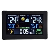 ウェザーステーション、デジタルカラーディスプレイワイヤレスフォーキャストステーションウェザー温度計軽量屋内屋外温度計湿度モニター、バックライト、アラート、原子時計、カレンダー(US)