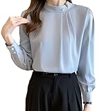 [SYitong] ブラウス レディース 長袖 パール シャツ 立ち襟 上品なイメージ 体型カバー エレガント おしゃれ 可愛い ビジネス