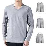 [BUTMYJ] tシャツ メンズ 長袖 綿100% 3枚組 Vネック 肌触り 防菌防臭 インナーシャツ 無地 通気性 肌着 クルーネック ティーシャツ 下着 春 秋 冬服 -grey-2XL