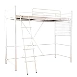 ホワイト／【シングル】 ロフトベッド パイプベッド ベッド 高さ調節 収納 シンプル 頑丈 安全 ストッパー はしご 夜光シール ミドルタイプ ハイタイプ フック