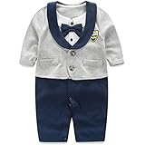 GudeHome ベビーフォーマルカバーオール 男の子 ロンパース 赤ちゃん カバーオール 紳士風 出産祝い 結婚式 七五三 写真撮影 73cm 徽章柄 グレー