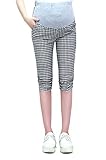 【Micopuella】 マタニティ シャーリング クロップド パンツ 7分丈 ストレッチ 妊婦 らくちん ズボン ウエストゴム 調節可能 (チェックM)
