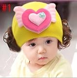 可愛い天使　赤ちゃん帽子ベビー帽子　キャップ キッズ　子供ハット かつら ウィッグ 付き 新生児 女の子帽子 (＃１)