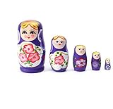 Glamorway Lovely Russian Nesting Matryoshka 5-Piece Wooden Doll Set Wooden Doll Hand Painted Doll To