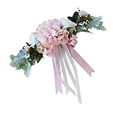 Kesoto シルクフラワー　人工葉　サテンリボン装飾　バラ　お花　フラワー　造花　ホーム　ドア　リンテルの装飾　全３色 - ピンクとホワイト