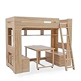 LOWYA（ロウヤ）ロフトベッド システムベッド ベッドフレーム シングル 収納スツール・ベンチ付き コーディネート可能 幅202cm オークナチュラル