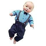 Franterd 2pc Baby Boys Plaid Tシャツよだれかけパンツsetsoverall服装 カラー: ブルー