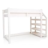 ロフトベッド コンセント 本棚 ディスプレイラック 階段付 天然木パイン材 セミダブル ホワイト
