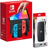 Nintendo Switch - Console OLED Model - Neon and Carrying Case and Screen Protector (OLED) [Bundle]